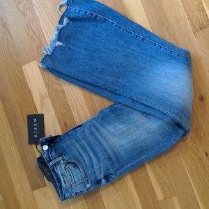 NWT Risen high rise raw hem flare jeans